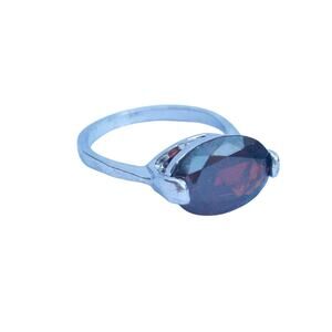 Maroon Red Large Garnet Cocktail Silver Ring Size 10 NEW